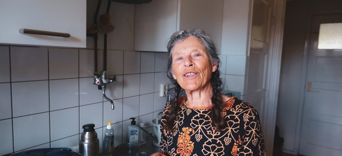 a woman in a kitchen