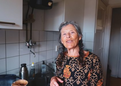 a woman in a kitchen